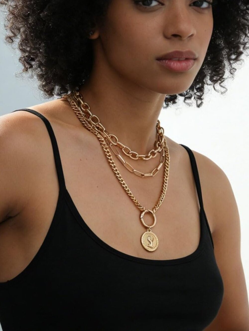 Vintage Gold Layered Necklaces for Women Trendy, Chunky Cuban Link Paperclip Cha - Picture 5 of 9